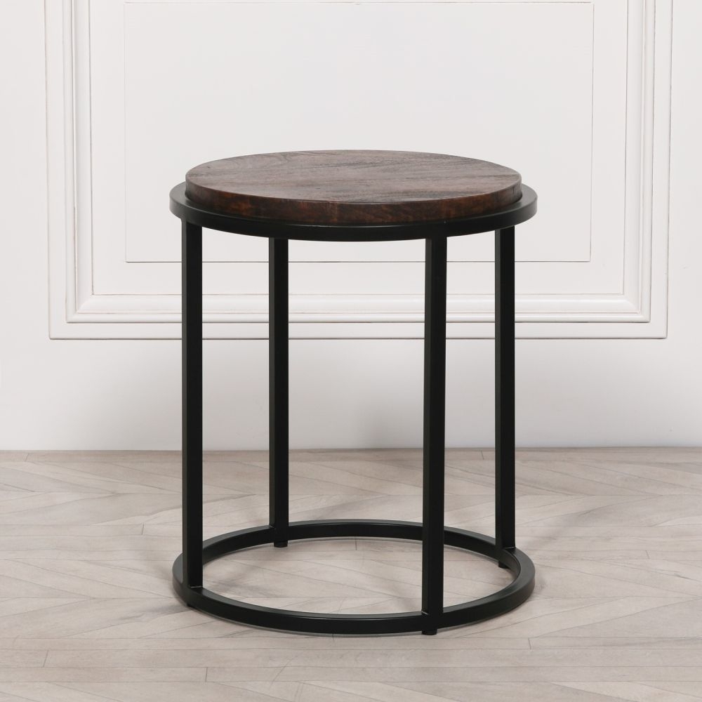 Product photograph of Industrial Style Wooden Top With Black Metal Side Table from Choice Furniture Superstore.